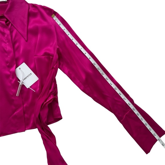 NWT 16Arlington 100% Silk Satin Bright Pink Tie Front Button Blouse Top SZ US 6 - Picture 13 of 14